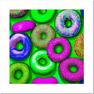 Colorful Donuts Green Posters and Art